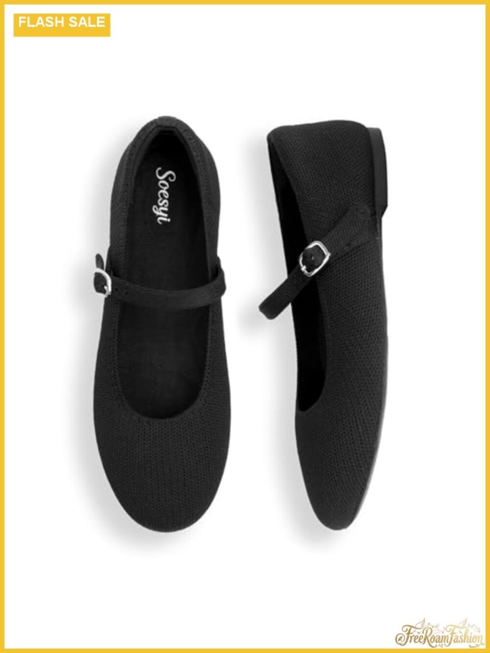 Women's Knit Ballet Flats Mary Jane Round Toe Adjustable Strap Comfortable